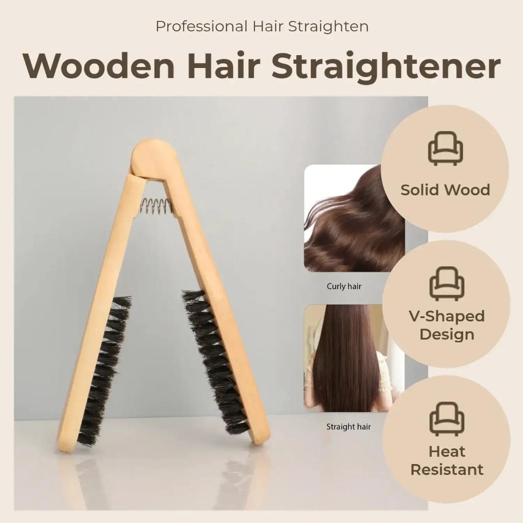 Professional V-Shaped Solid Wood Straightening Comb, Anti-Scald & Heat Resistant Hair Styling Brush