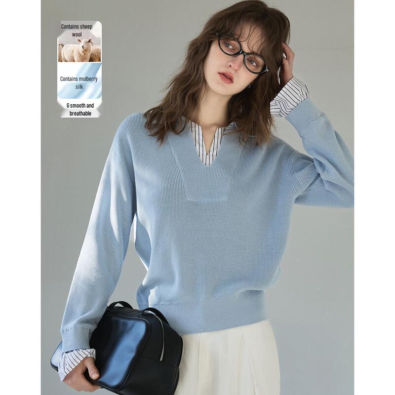 

Demana Women s Wool & Silk Blend V-Neck Striped Knit Top M