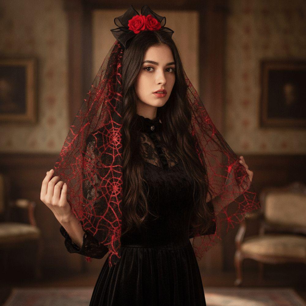 Long Tulle Skeleton Hand Mesh Veil 3D Skeleton Skull Hairwear Gothic Headband Stage Performance