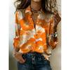 Camicia da donna a maniche lunghe con bottoni, motivo floreale tropicale con fiori di ibisco bianchi e arancioni, adatta per le vacanze e l'abbigliamento casual
