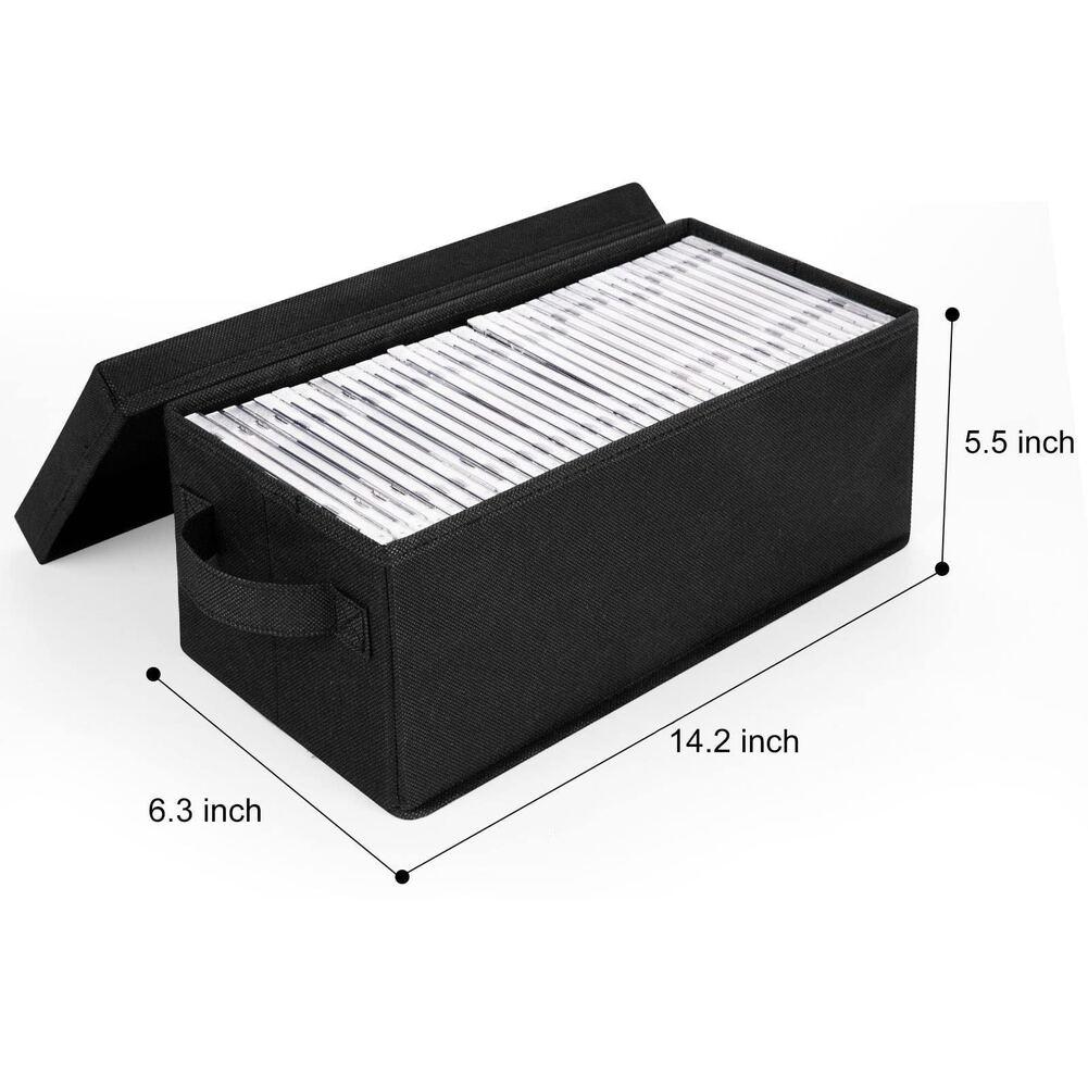Schwarze Oxford-Stoff-CD-Aufbewahrungsbox für bis zu 35 vollständige Jewel Cases mit stabilen Griffen für einfachen Transport und stapelbares Design