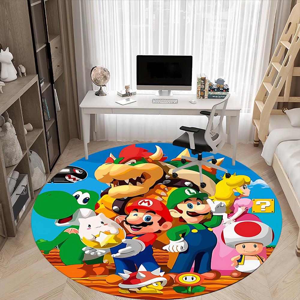 1pc Super Mario Bros Chair Carpet for Office Non-Slip, Soft & Comfortable, Carpet for Office, Gaming, Lightweight Round Floor Mat