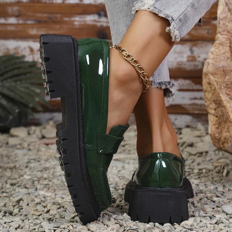 Mode Lackleder Mittelhohe Absätze Slipper Schuhe Damen Einfarbig Slip-On Plateau Pumps Frau Dicke Sohle Rutschfest Büro Schuhe Weiblich