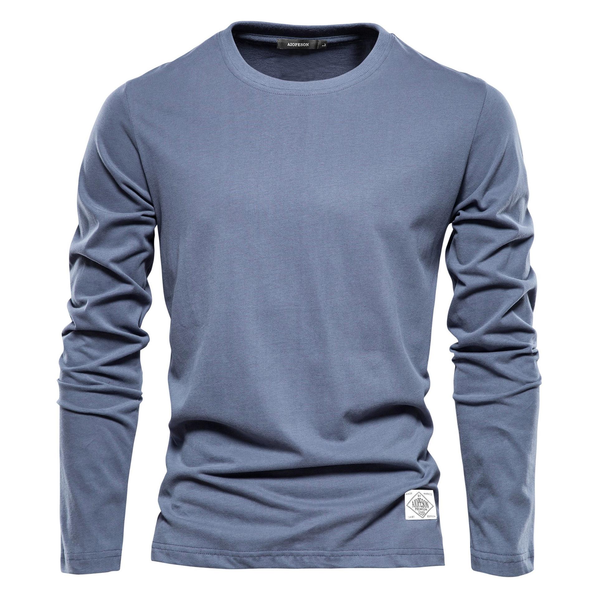 

Men S Long-Sleeved New Solid Color T-Shirt Trendy Casual Sports Wear Round Neck Cotton Bottoming Shirt Top Wholesale S