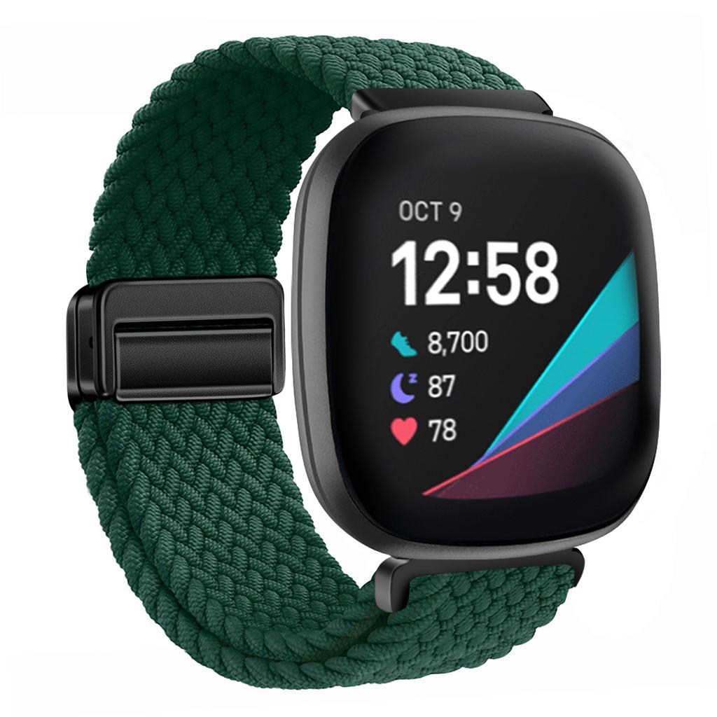 Nylon Braided Loop Strap For Fitbit Versa 4/3 Adjustable Metal Magnetic Bracelet Wristband For Fitbit Sense 2/1 Band Accessories