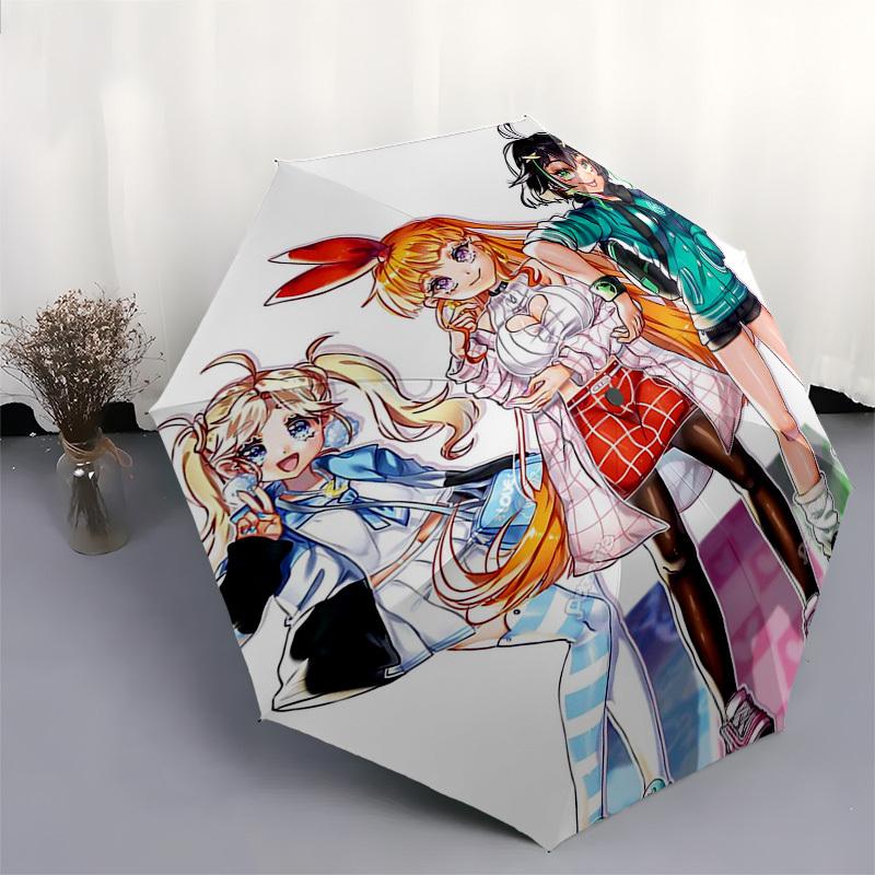 1 Stück Love Live! Automatischer Öffnungs-/Schließ-Außenschirm mit tragbarem Dreifachfalt-Design, 8-Speichen-Eisenrahmen, für den Außenbereich, für Fans, Reisende, täglichen Gebrauch,