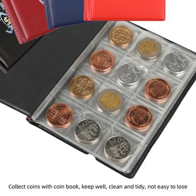 Münzhalterbuch mit 120 Taschen aus Leder, Münzaufbewahrungsalbum, 2,9 x 2,9 cm, Taschengeld-Penny-Sammelalbum für Sammler