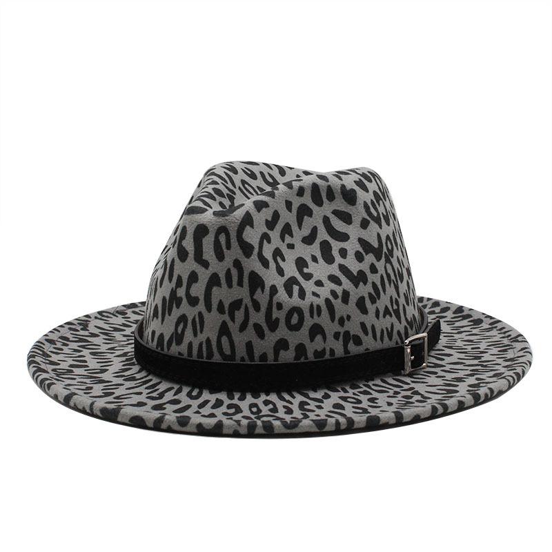 British Style Male And Female Leopard Print Jazz Woolen Hat Big Eave Hat Top Hat