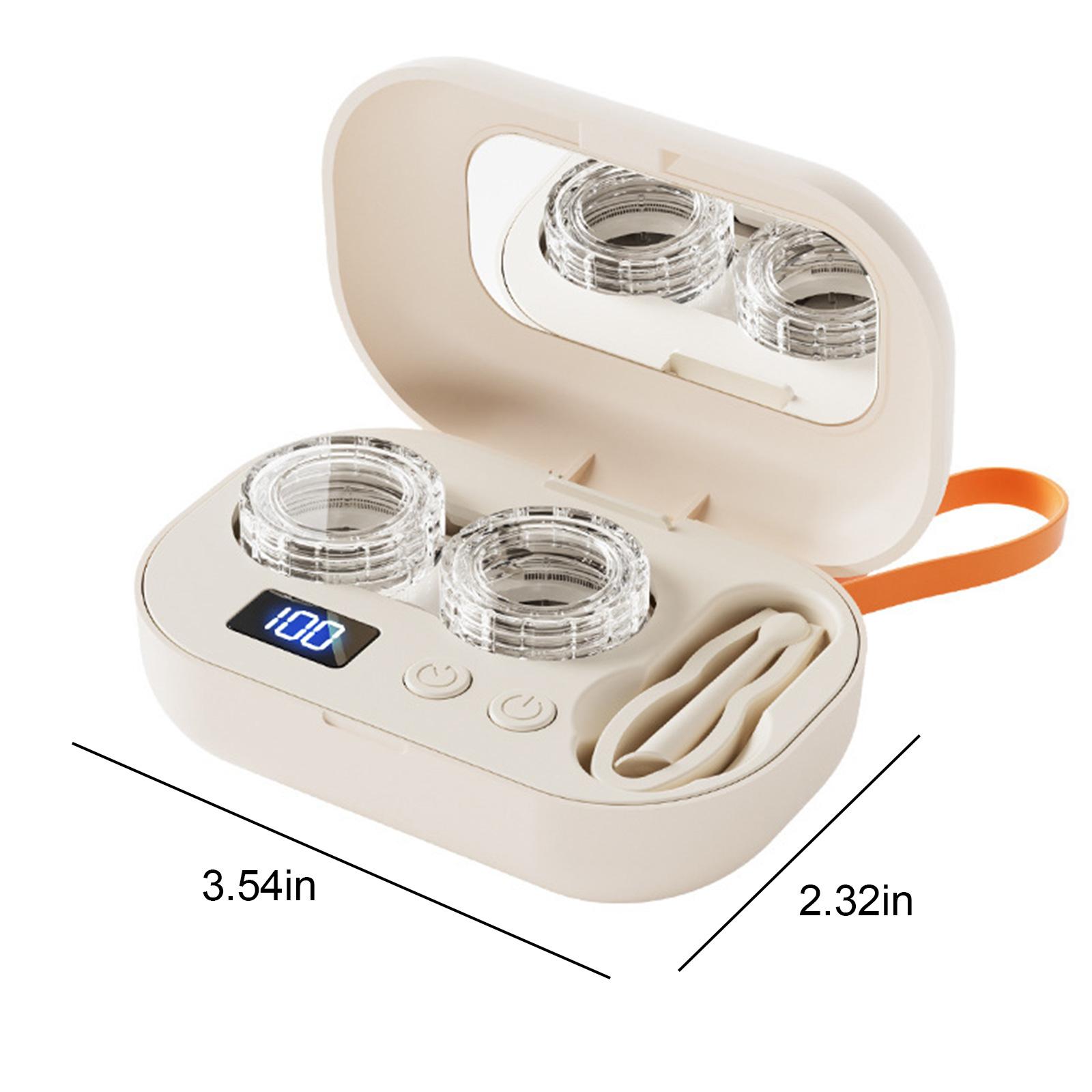 Ultrasonic Contact Lens Cleaning Machine Rechargeable Compact Eye Contact Cleaner with Vanity Mirror For Outdoor Travel/Hiking белый