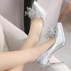 Fashion Pumps Women Shiny Pearl Flower Pointed Toe High Heels Party Nightclub Sandals Wedding Ladies Shoes