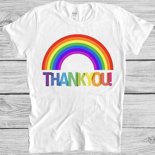 Thank You T Shirt Rainbow Love Key Workers Stay Home Cool Gift Tee M338