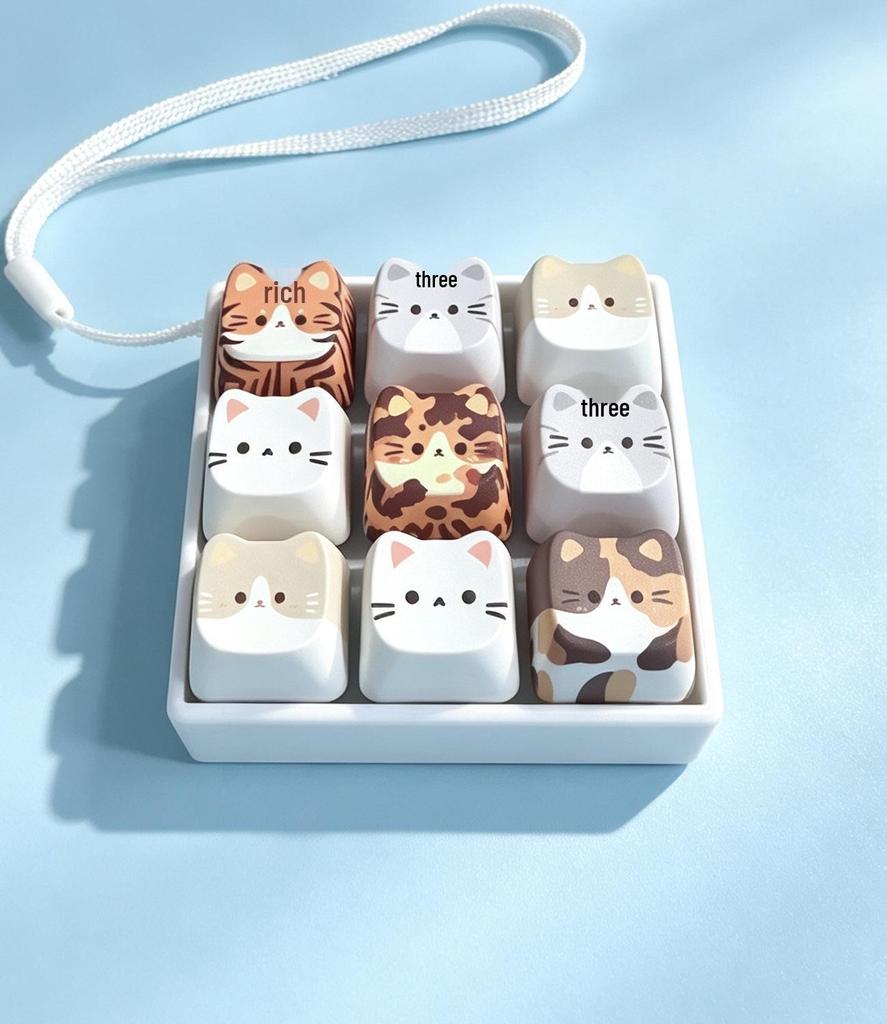 PBT Keycaps Stress Relief Cat Keychain Lanyard Toy