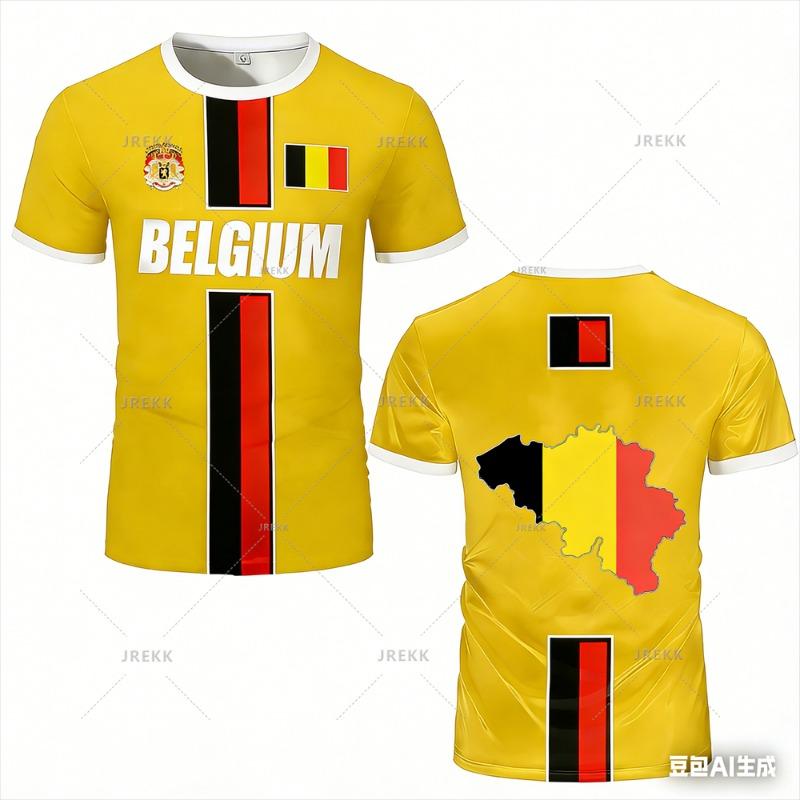 Nieuw Belgisch Voetbalshirt Heren Sport T-shirts Belgische Vlag Street Oversized Tops Unisex Casual Maillot Voetbalteam Uniform