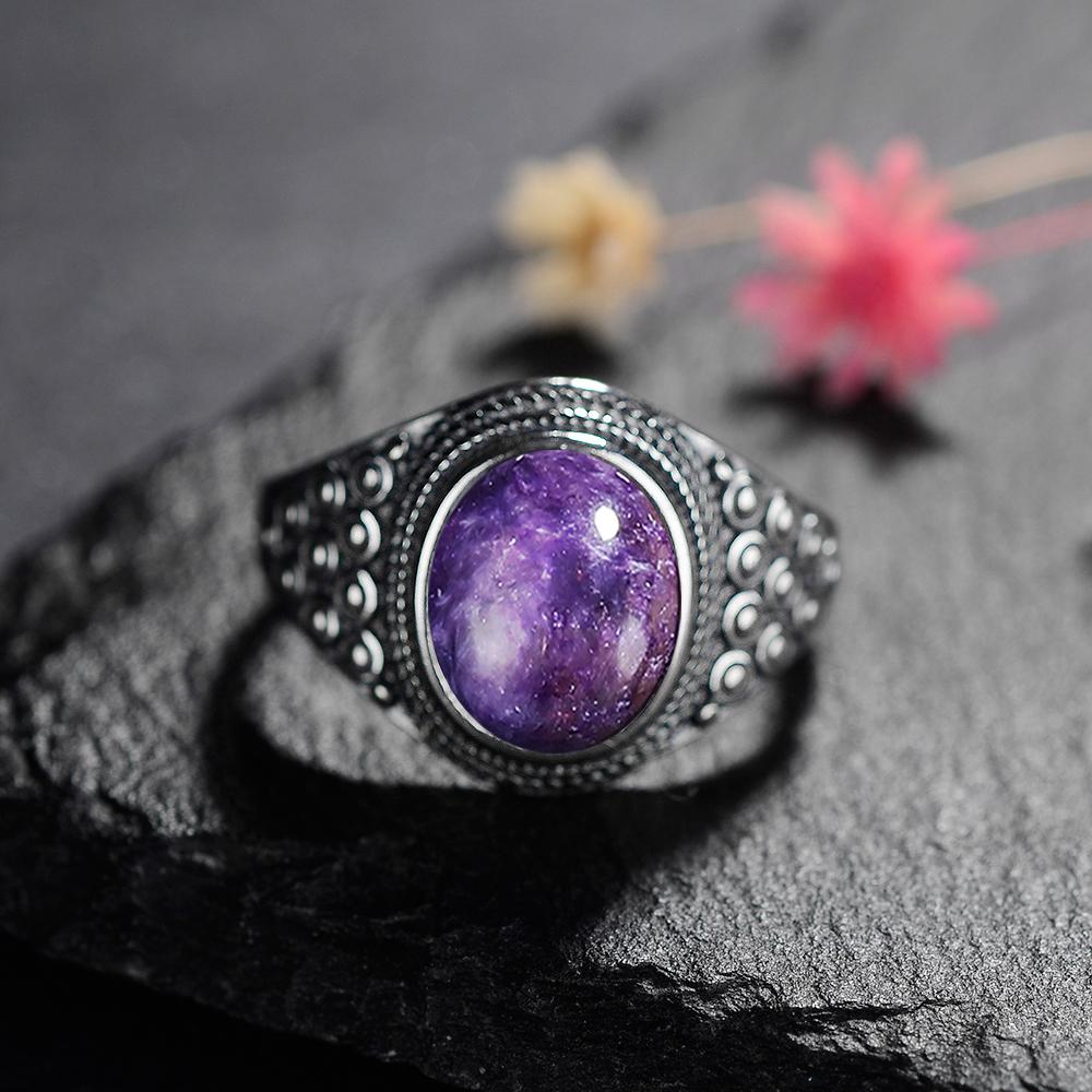 Natural CopperRings Charoite Bead Gemstone Rings for Women Wedding Bands Anniversary Party Gifts Fine Jewelry