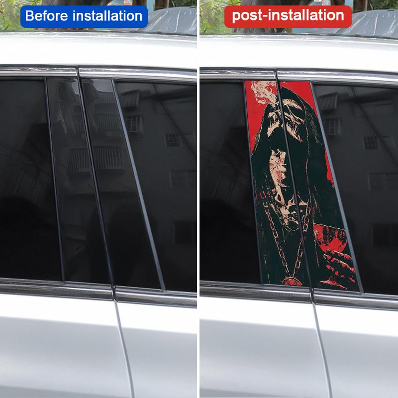 2pcs Skull Grim Reaper Car Sticker Car Center Pillar Sticker Modified Car Door Pillar Shape Waterproof Vinyl Sticker