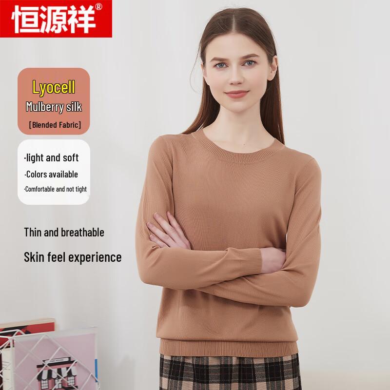 

Женский трикотажный базовый топ с круглым вырезом из смесового шелка тутового дерева 2XL (175)