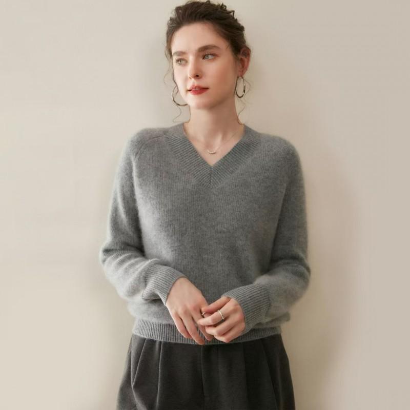 100% Pure Cashmere Womens Thick Knit V-Neck Sweater Winter Loose Fit Oversized Top