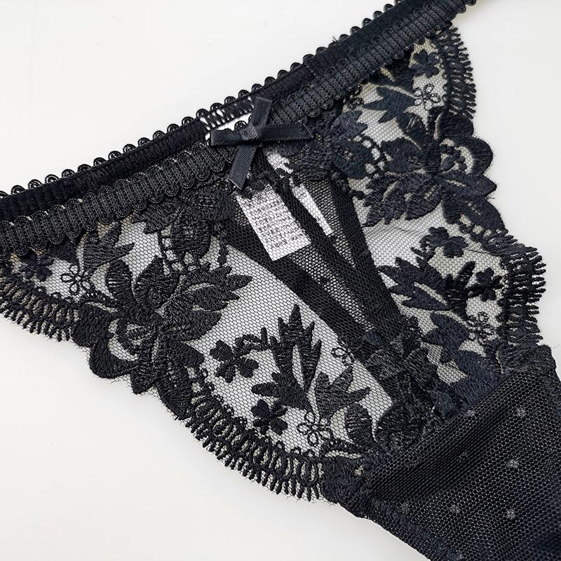 Sexy Low Rise Thong for Women - Lace Floral Embroidery Sheer Lingerie