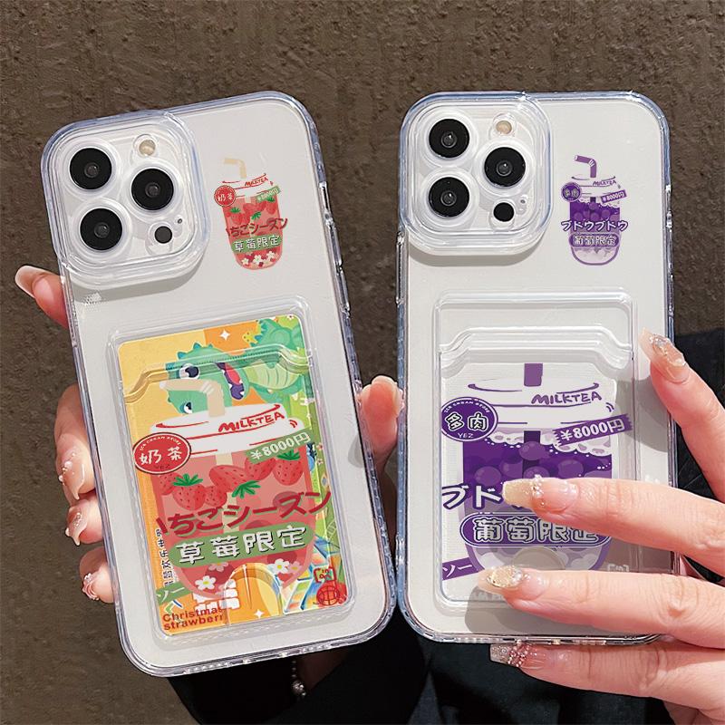 Card Slot Holder Silicone Wallet Pocket Case For iPhone 14 16 15 Max Infinix Note 30 Xiaomi Redmi Note 9 Oppo Reno 12 13F 14F Cover Clear Phone Bumper