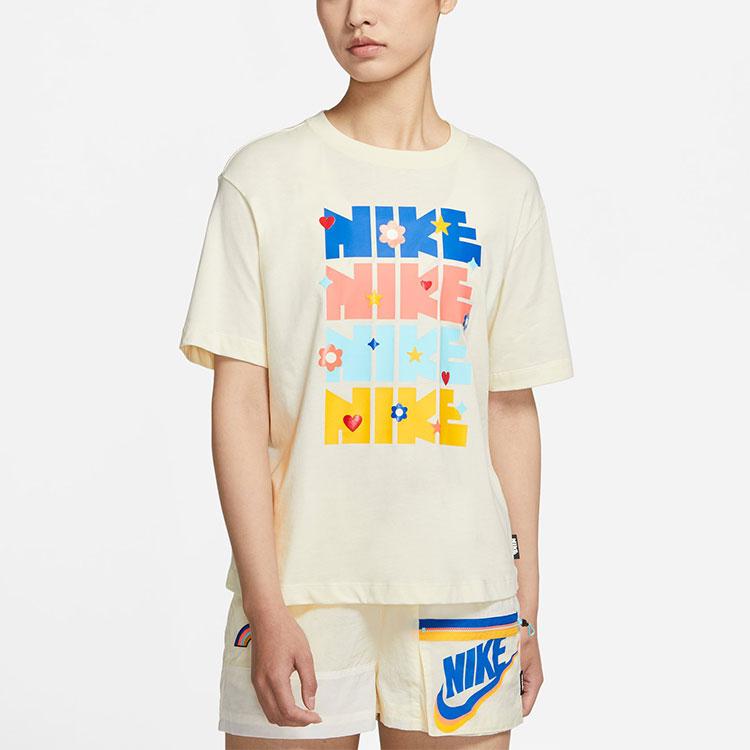 Nike Sportswear Essential Logo Print T-Shirt Women Tops Coconut-Milk DJ5377-111