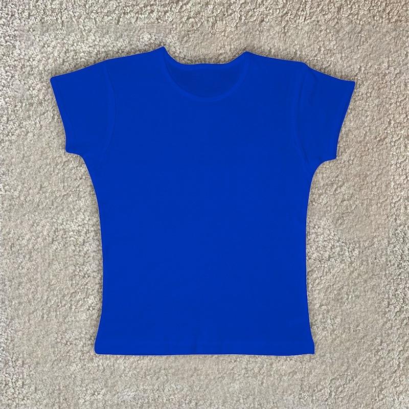 Summer new commuter solid color multi-color round neck simple slim-fitting printable T-shirt top women
