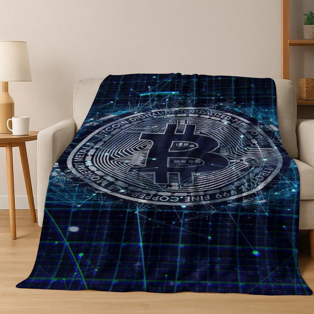 3D HD Bitcoin Money Pattern Flannel Blanket Soft Warm Blanket for Home Bedroom Office Travel Camping Picnic Gift To Friend