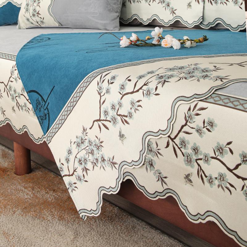 1PC Chenille Chinese-Style Sofa Cushion Cover for Living Room Non-slip Solid Wood Bench Pad All Season Universal Couch Protector