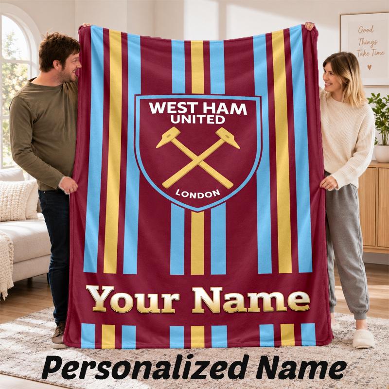 Benutzerdefinierter Name West Ham United Flanell-Kuscheldecke Personalisierter Text Weiche Decke Bett Sofa Geschenk