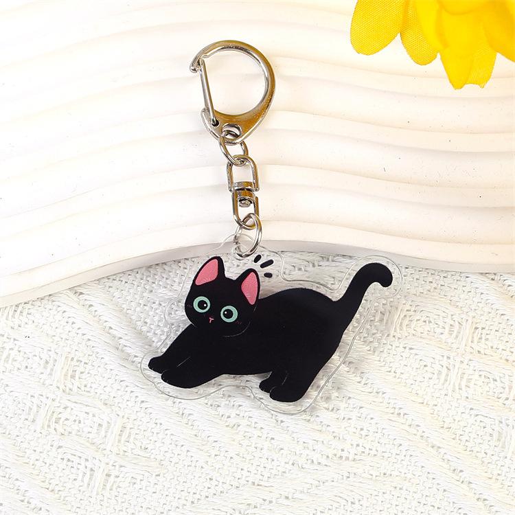 Cartoon cat Acrylic keychain Cute little black cat pendant raccoon flower cat keychain chain school bag pendant