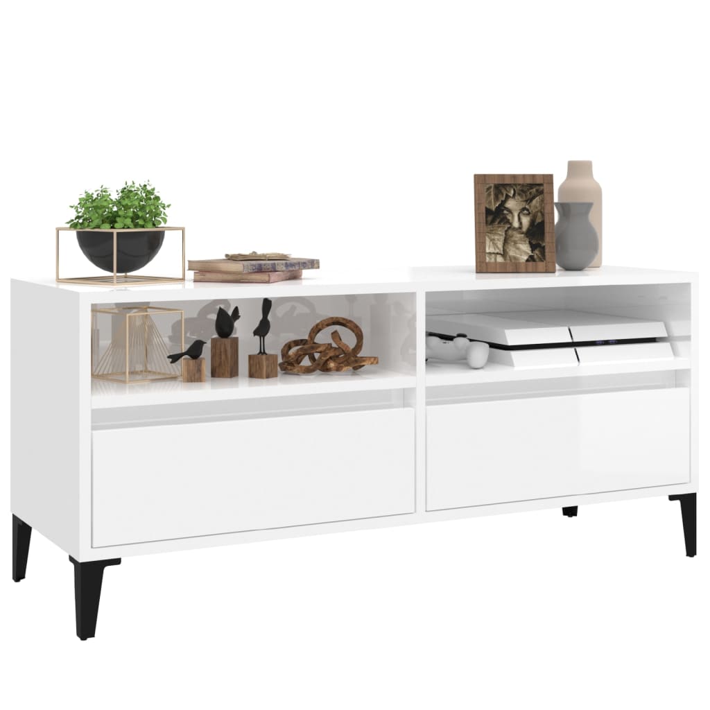 Vidaxl Szafka Pod Tv, Wysoki Połysk, Biała, 100X34,5X44,5 Cm