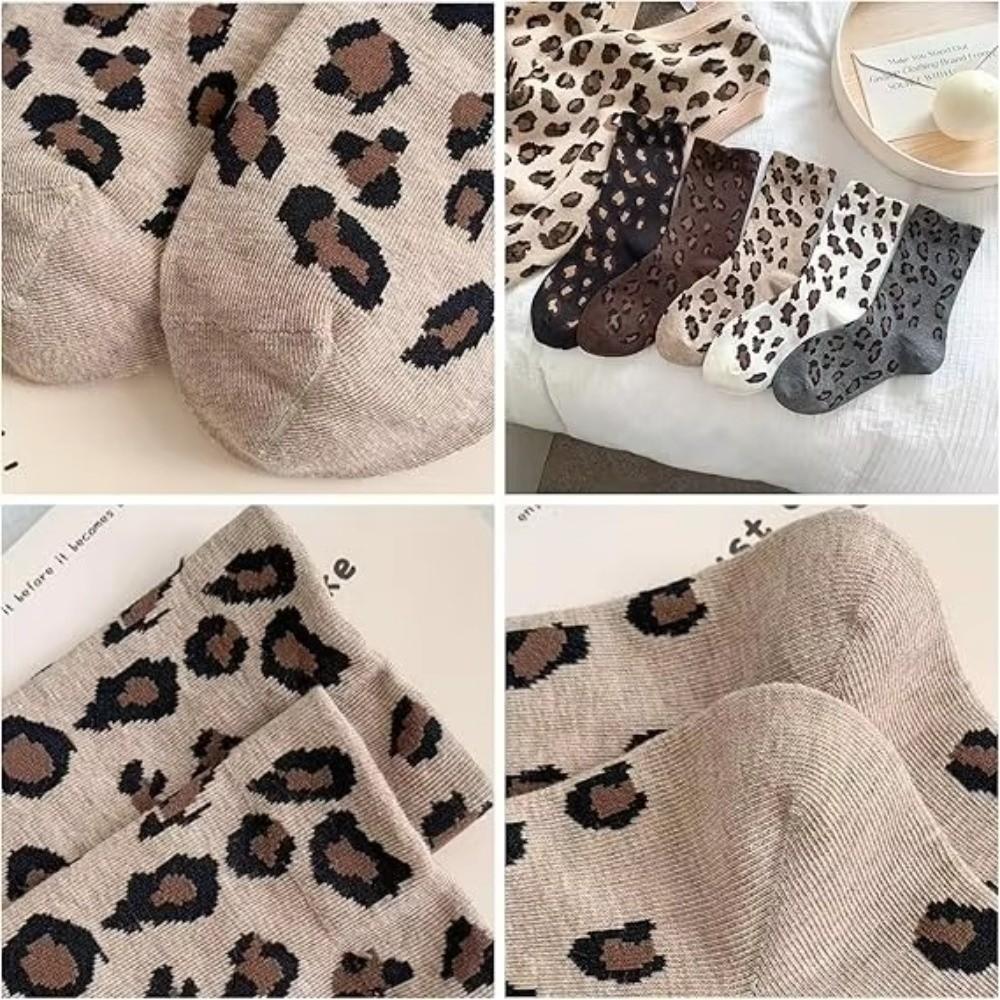 1pair Sweat Absorbing Mid Tube Socks Polyester-cotton Ankle Socks Leopard Print Socks Casual Wear