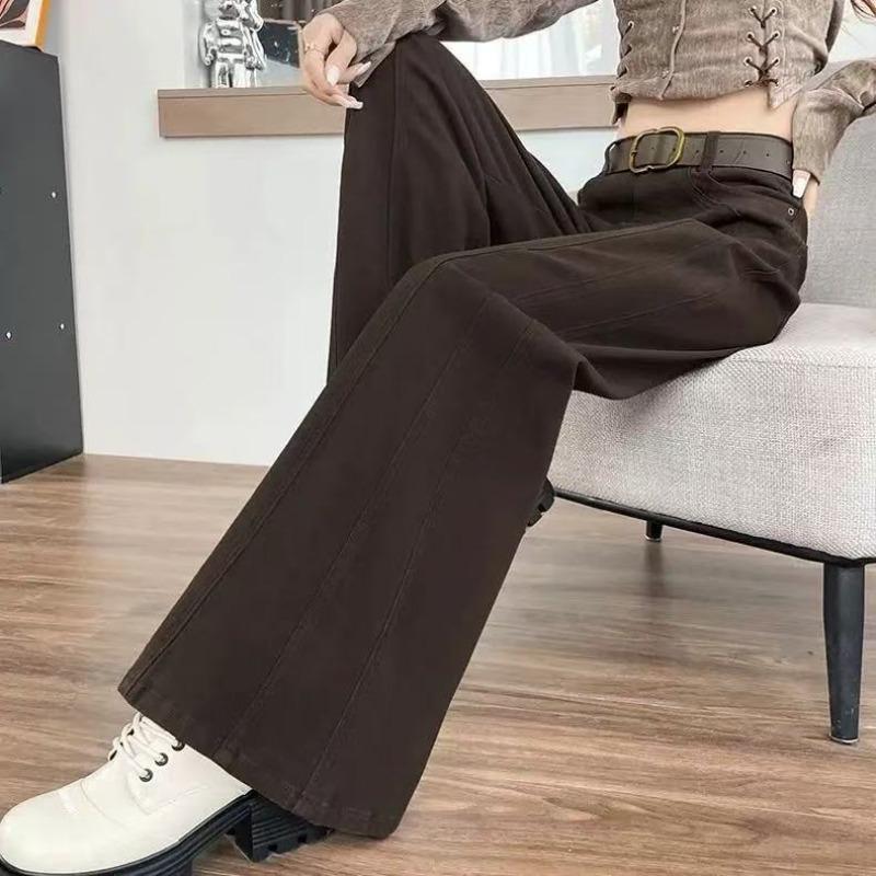 Retro Elastic Wide-leg Jeans Women's Autumn and Winter New Velvet Loose Meat-covering Elastic Horn Pants