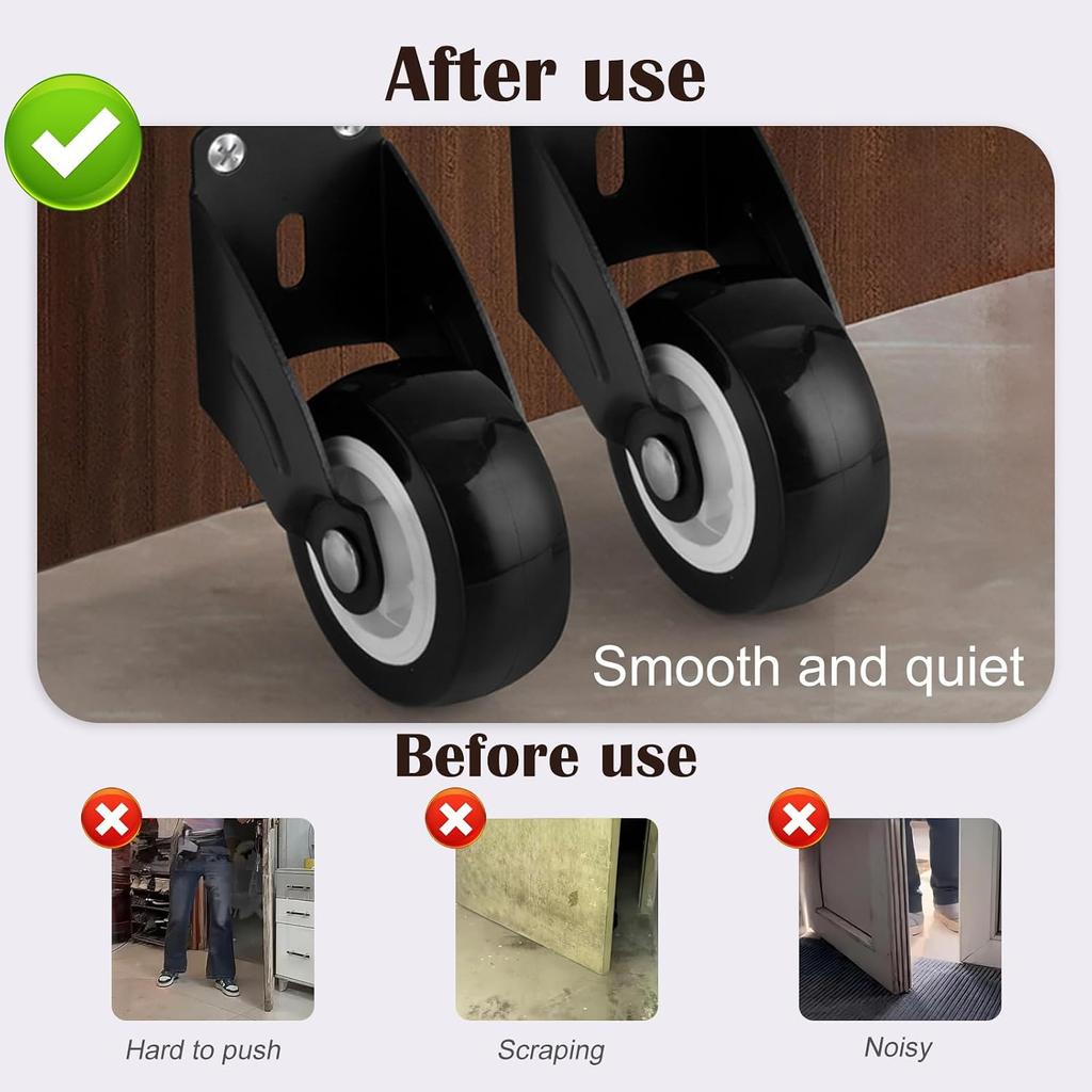 4 Small Door Rollers, 2-inch Wooden Door Rollers, Anti-sag Bottom Support Wheels with Mounting Screws