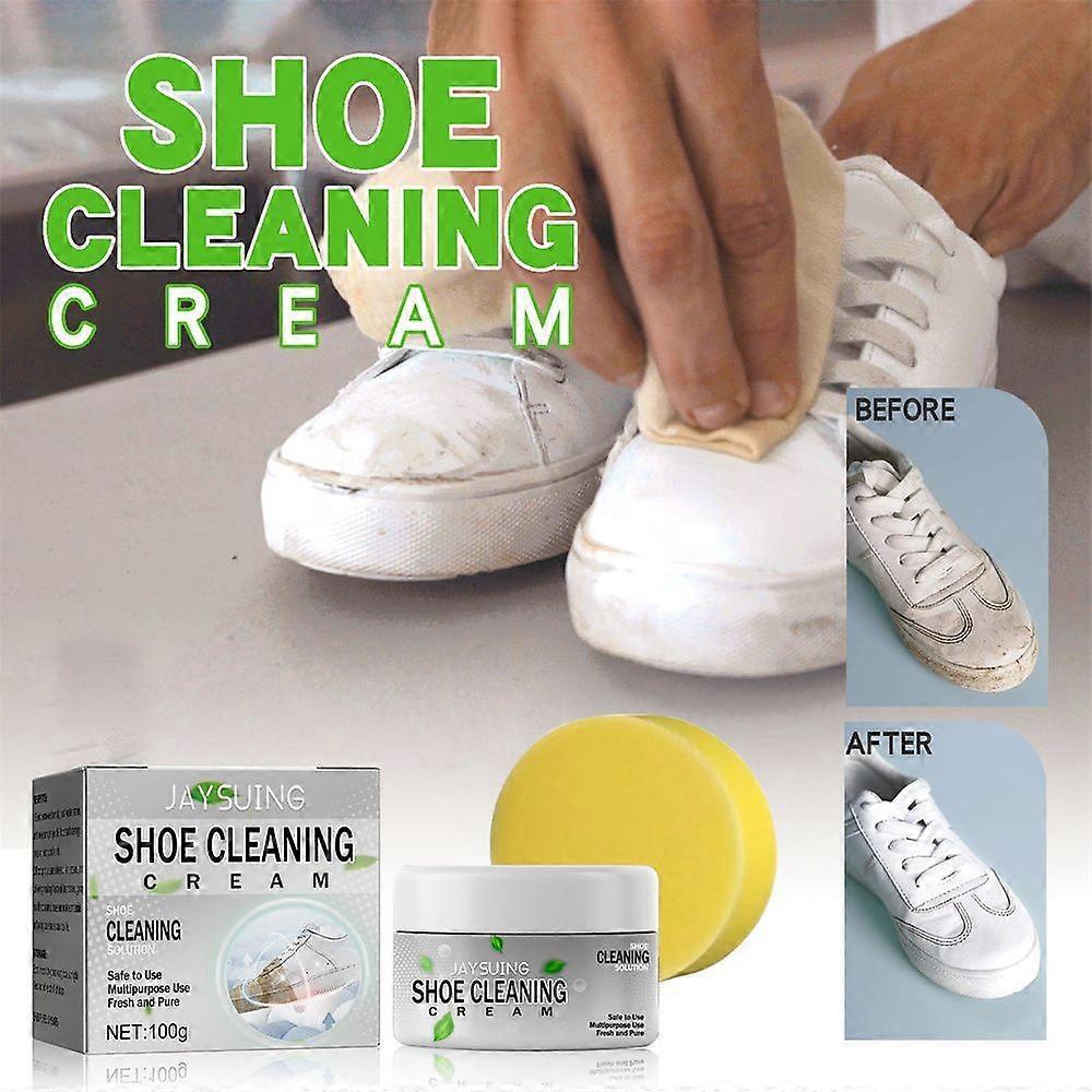 2Pcs 2023 New Shoe Cleaning Cream, White Shoe Cleaning Cream With Sponge, Multifunctional Cleaning And Stain Removal Cream