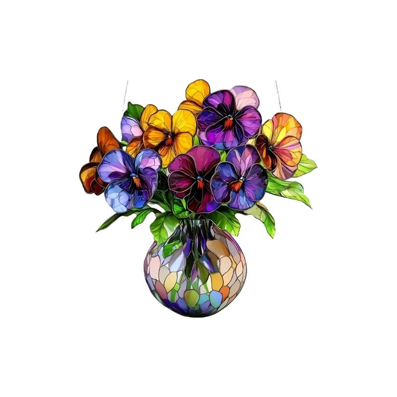 Colorful Acrylic Potted Plant Hanging Sign For Outdoor Lawn Party Decorations Weather Resistant Design Window Ornament