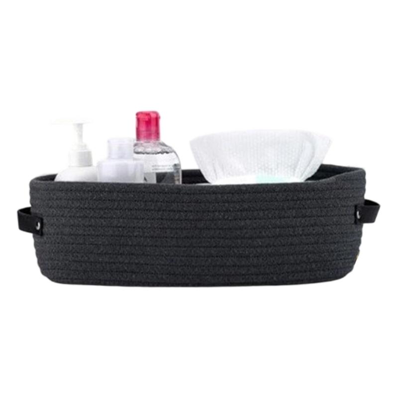 Natural Cotton Rope Oval Storage Basket Featuring Sturdy Leather Handles For Home Use
