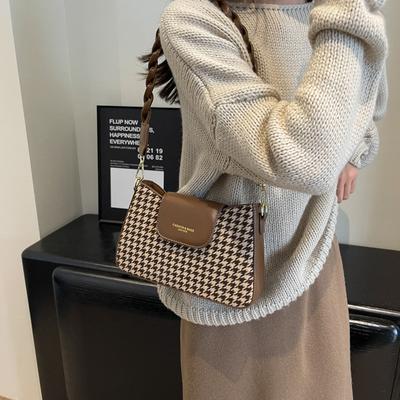 Bag Women 2025 Korean Version Autumn and Winter New Fashion Woolen Plaid Retro Foreign Style Underarm Woven Portable Small Square Bag