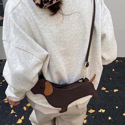 Kawaii Dackel Umhängetasche Große Kapazität Retro Handy Tasche Hund PU Schultertasche für Geschenke