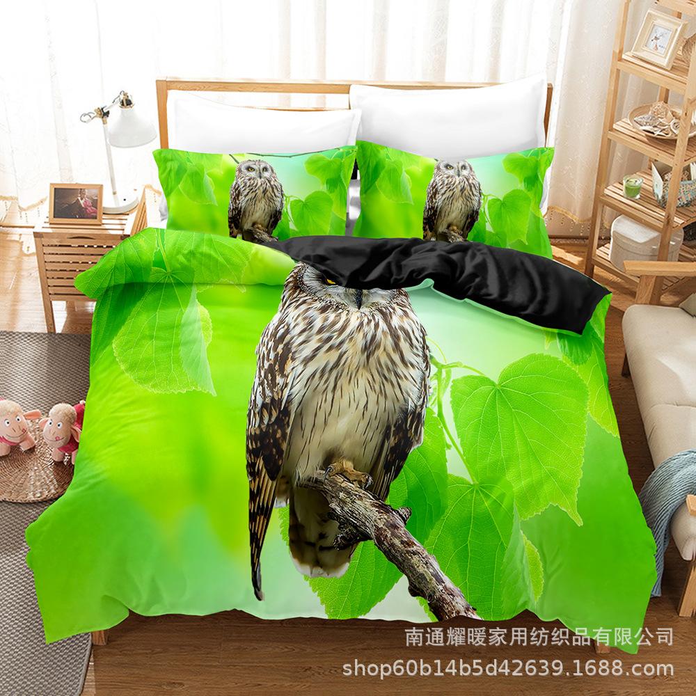 3D Digital Printing Bedding Four-Piece Set Three-Piece Set Owl Black Bed Sheet Quilt Pillow