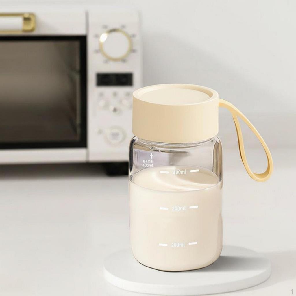 Lidded Glass Cup High Temperature Resistant Measuring Bottle Leakproof Water with Time