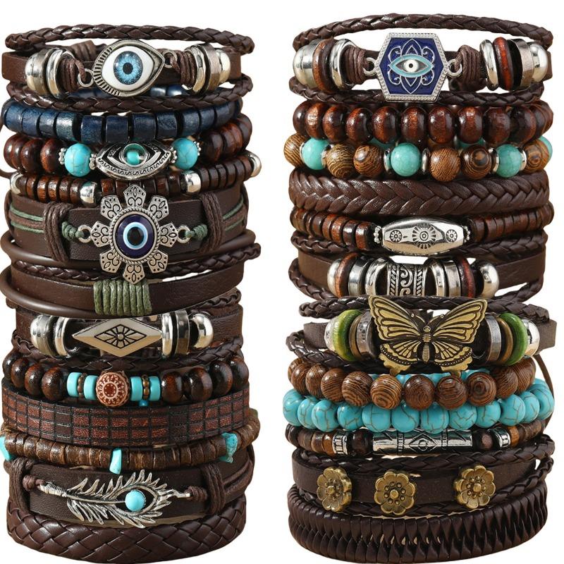 New 24-piece set of coconut shell wood beads beaded elastic line men's bracelet bracelet bracelet