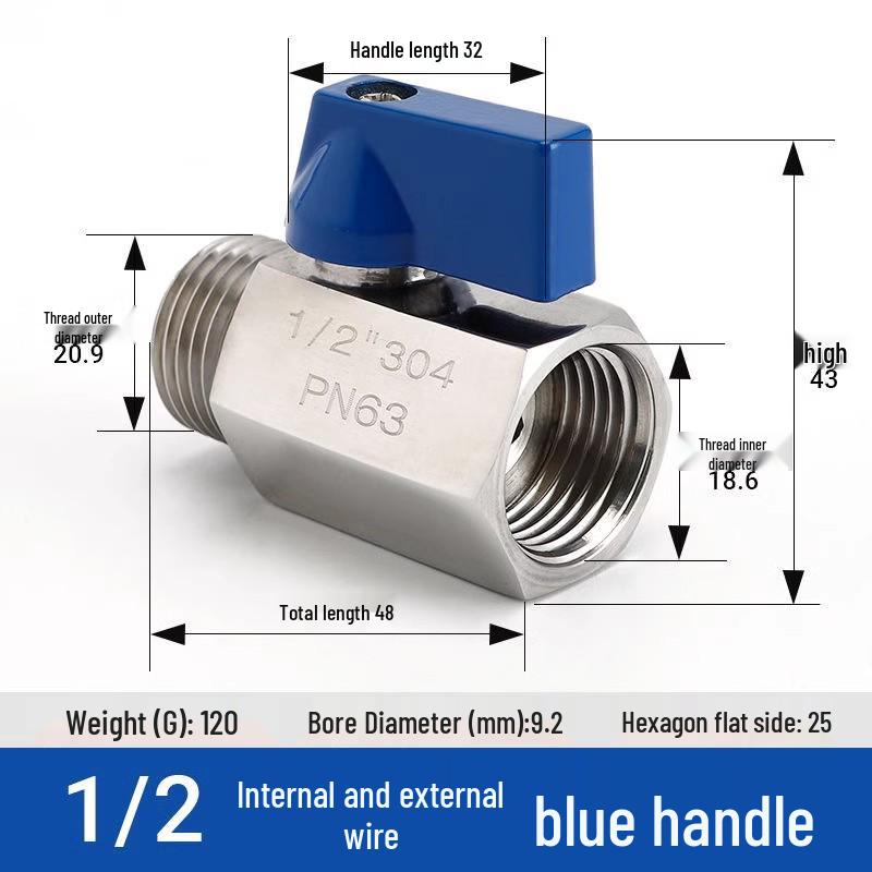 304 Stainless Steel Mini Ball Valve: Male To Female Thread, 4-Point/2-Point Switch.