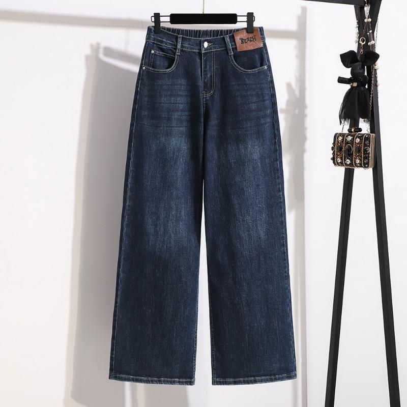 DIMANAF 2026 Autumn Winter New Plus Size Women Jeans Elastic Waist Denim Casual Loose Lady Long Pants Blue