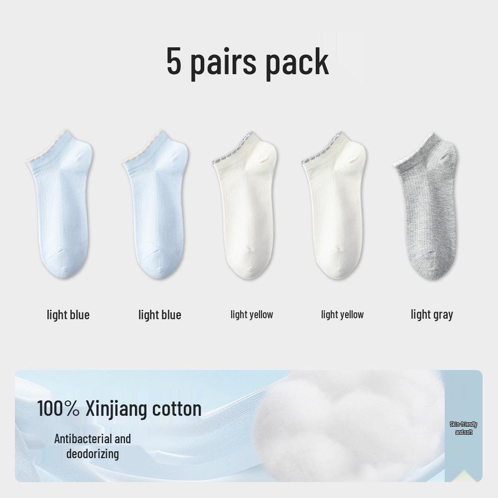 Damen-Kniebundsocken aus reiner Baumwolle mit Spitze - Antibakteriell, Hohe Elastizität, Atmungsaktiv, Vertikale Streifen für Frühling und Herbst.