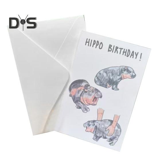 

Открытка на день рождения с изображением бегемота Забавная поздравительная открытка с изображением бегемота с конвертом Мультяшная поздравительная открытка с изображением бегемота для друзей семьи Hippo