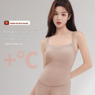 Women's Thermal Vest with Built-In Bra: Double-Layer Fleece for Autumn & Winter
