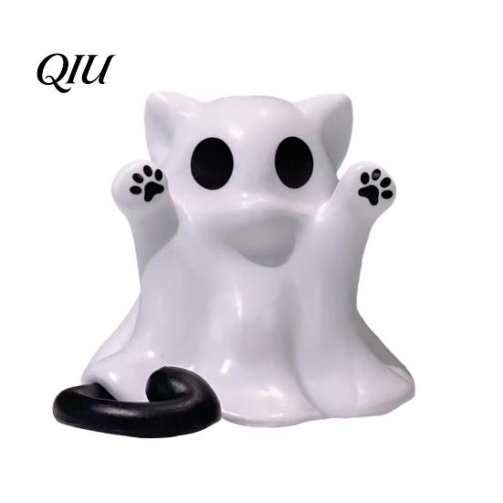 Integrierte Formung Katzenornament Geistfigur, 3D-gedrucktes dekoratives Ornament, Glatte Oberfläche Gruselige Skulptur Mini-Schreibtischdekoration Halloween