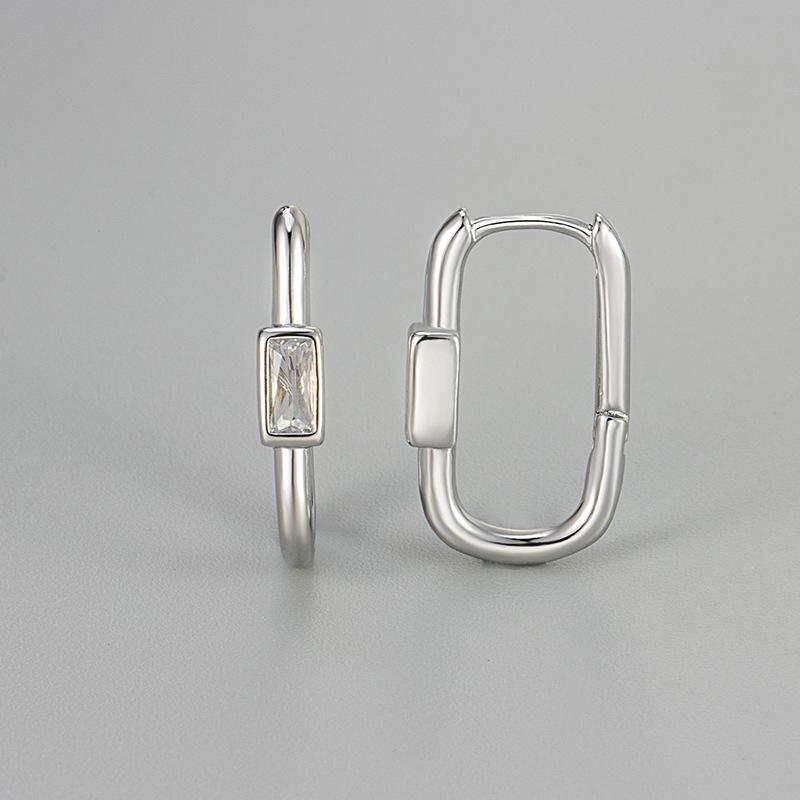 

Personality Design Geometric Square Green Crystal Hoop Earrings for Women Retro Charm Silver Color Stainless Steel Jewelry Gift