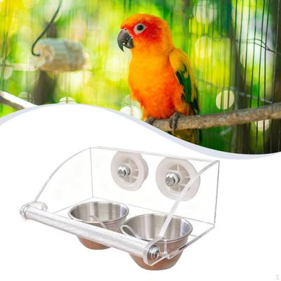 Mangeoire pour oiseaux pour cage Bols en acier inoxydable Acrylique transparent Perchoir anti-déversement Station d'alimentation