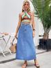 Cross-border Women's European & American Casual High Waist A-line Denim Midi Skirt